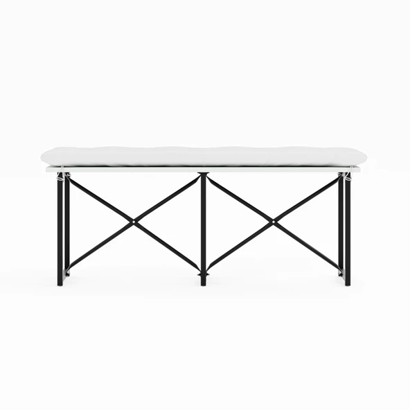 Eportatif Mutfak Bahçe Minderli Bank Sandalye Düz Bank Sandalye Bench Beyaz 1545 - 6