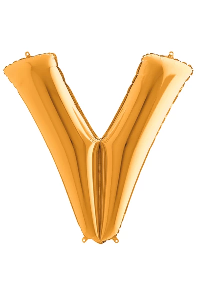 V Harf Grabo Altın Folyo Balon 102 cm - Resim 3