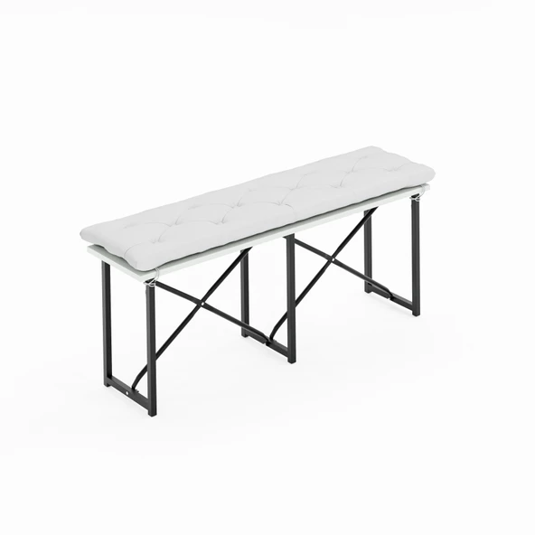 Eportatif Mutfak Bahçe Minderli Bank Sandalye Düz Bank Sandalye Bench Beyaz 1545 - 4