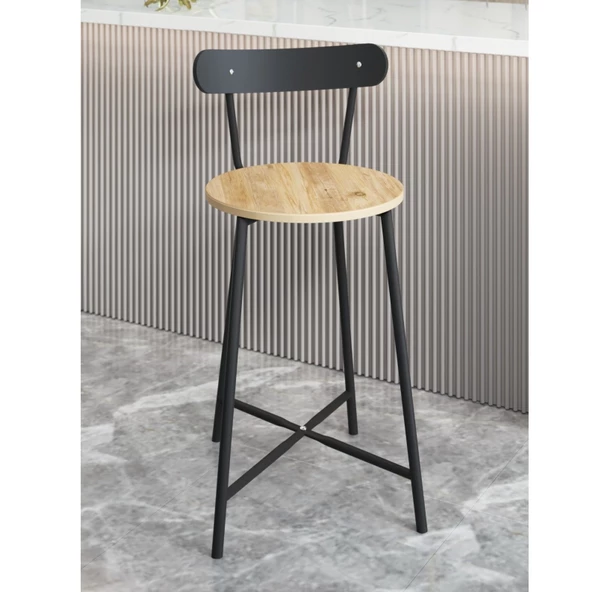 Eportatif Bar Sandalyesi Oval Mutfak Taburesi Çam 1511 - 2