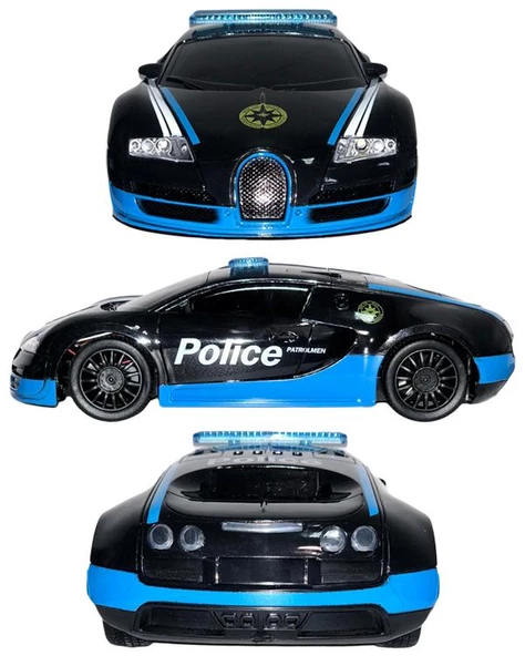 Ctoys Scaled Rc Model 27 Mhz Full Fonksiyonlu Uzaktan Kumandalı Işıklı Bugatti Veyron Polis Arabası 3689 A4 - 2