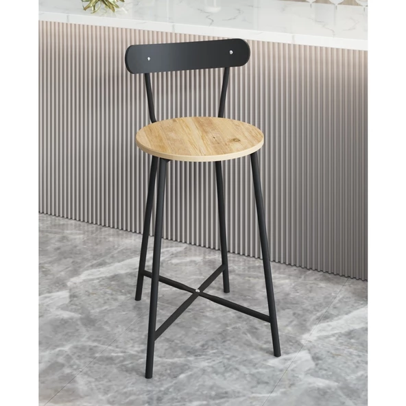 Eportatif Bar Sandalyesi Oval Mutfak Taburesi Çam 1511 - 3