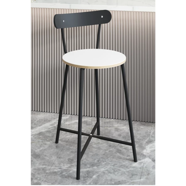 Eportatif Bar Sandalyesi Oval Mutfak Taburesi Beyaz 1512 - 3