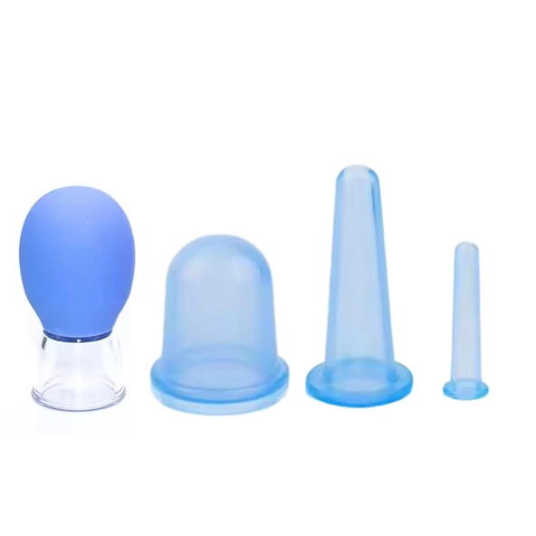 Mini Silikon Vakumlu Mika Yüz Masaj Kupası 4'lü Karışık Süper Set Mavi Renk ürün görseli 1