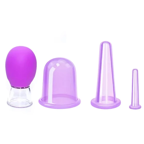 Mini Silikon Vakumlu Mika Yüz Masaj Kupası 4'lü Karışık Süper Set Mor Renk ürün görseli