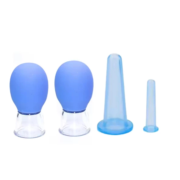 Mini Silikon Vakumlu Mika Yüz Masaj Kupası 4'lü Karışık Set Mavi Renk ürün görseli