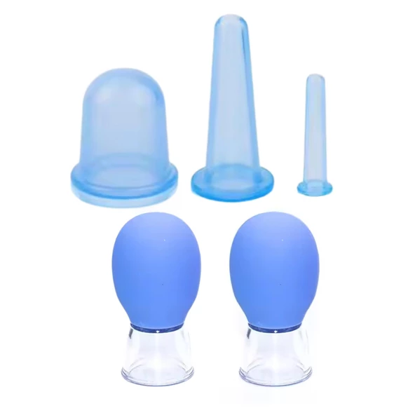 Mini Silikon Vakumlu Mika Yüz Masaj Kupası 5'li Karışık Set Mavi Renk ürün görseli