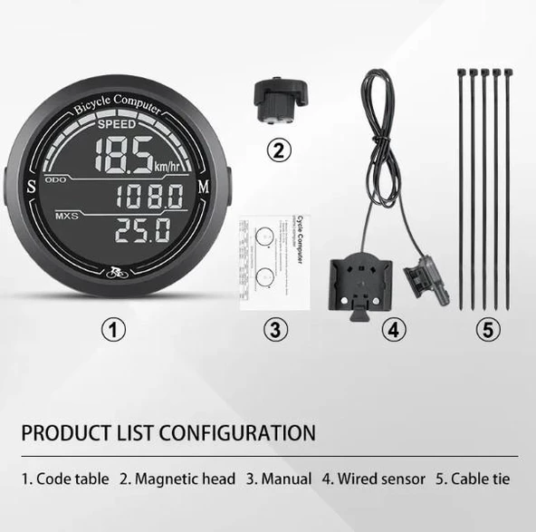 Sarissa Kablolu Büyük Ekran Dijital Kilometre Sayacı Su Geçirmez Bisiklet Bilgisayarı - 2