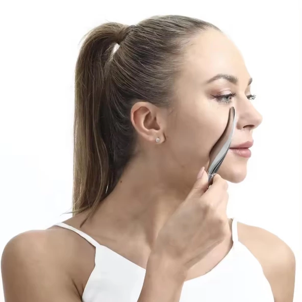 Metal Cilt Sıkılaştırıcı Face Gua Sha Rulosu Yüz Masaj Roller Model 2 - Resim 3