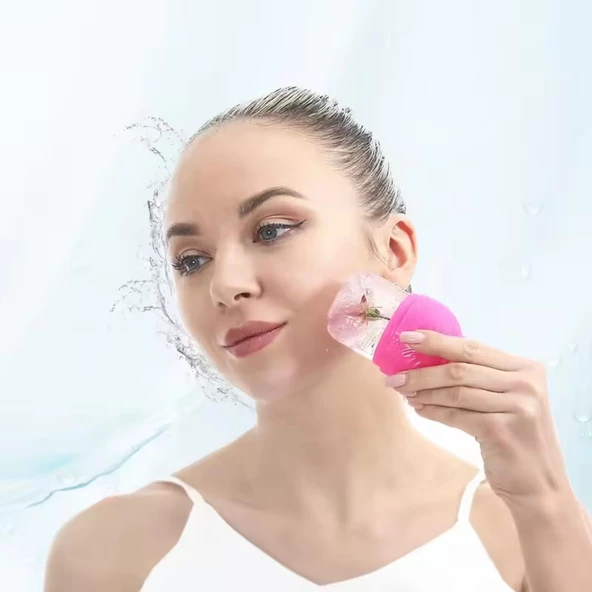 Slikon Yüz Buz Masaj Rulosu Yüz Sıkılaştırıcı Ice Face Roller Pembe Renk ürün görseli