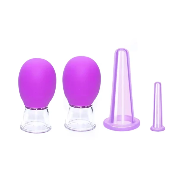 Mini Silikon Vakumlu Mika Yüz Masaj Kupası 4'lü Karışık Set Mor Renk ürün görseli 1
