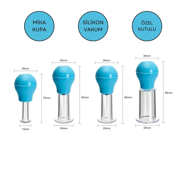 Silikon Vakumlu ABS Plastik Yüz Masaj Kupası 4'lü Set Mavi Renk ürün görseli 1