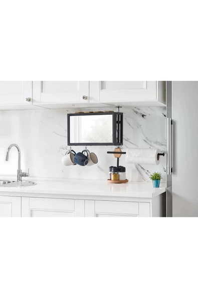 Teknor Baharatlık Havluluk Düzenleyici Organizer Şık Ayna ve Döner Dolap Siyah - 4