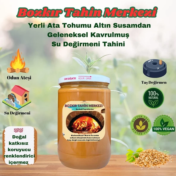 Bozkır Tahin Merkezi Yerli Ata Tohumu Altın Susam Su Değirmeni Tahini Kavrulmuş 600 gr (vegan)