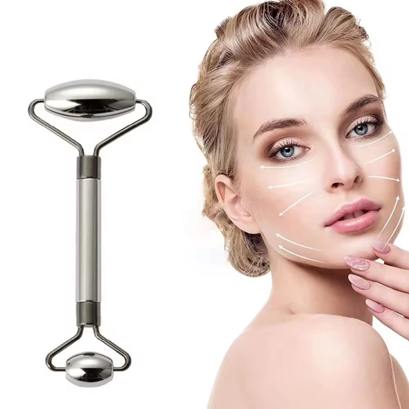 Metal Cilt Sıkılaştırıcı Face Gua Sha Rulosu Yüz Masaj Roller Model 1