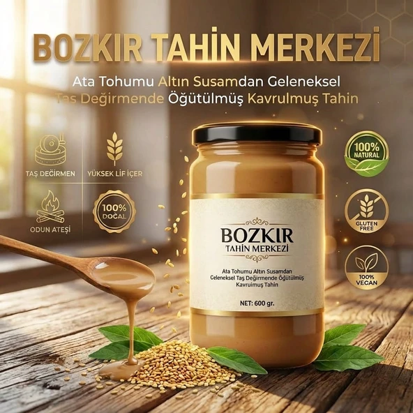 Bozkır Tahin Merkezi Yerli Ata Tohumu Altın Susam Taş Değirmen Tahini Kavrulmuş 600 gr (vegan&doğal) - Resim 3
