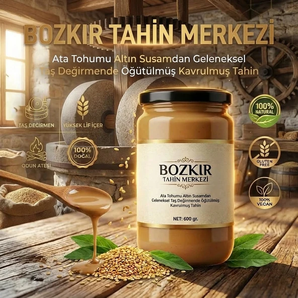 Bozkır Tahin Merkezi Yerli Ata Tohumu Altın Susam Taş Değirmen Tahini Kavrulmuş 600 gr (vegan&doğal) ürün görseli 1