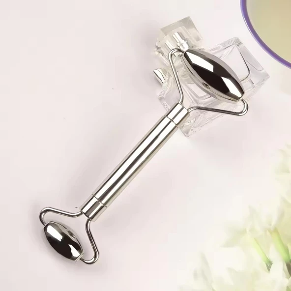 Metal Cilt Sıkılaştırıcı Face Gua Sha Rulosu Yüz Masaj Roller Model 1 - Resim 5