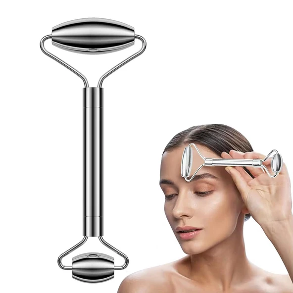 Metal Cilt Sıkılaştırıcı Face Gua Sha Rulosu Yüz Masaj Roller Model 1 - Resim 3