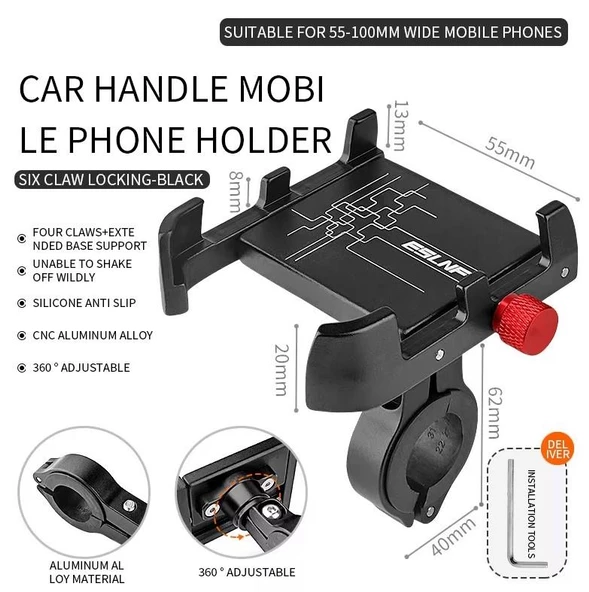 Sarissa Gidon Bağlantılı 360° Dönebilen Alüminyum Alaşımlı Motosiklet Bisiklet Scooter Telefon Tutucu - 3