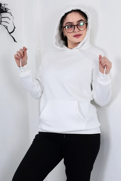 Hodies Winter Kapşonlu Kanguru Cep 3 iplik Puf Yumuşacık (İçi Polarlı) Sweatshirt