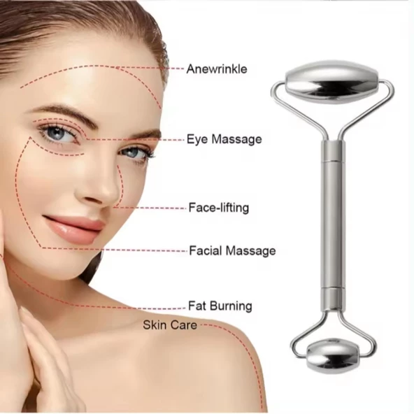 Metal Cilt Sıkılaştırıcı Face Gua Sha Rulosu Yüz Masaj Roller Model 1 - Resim 4