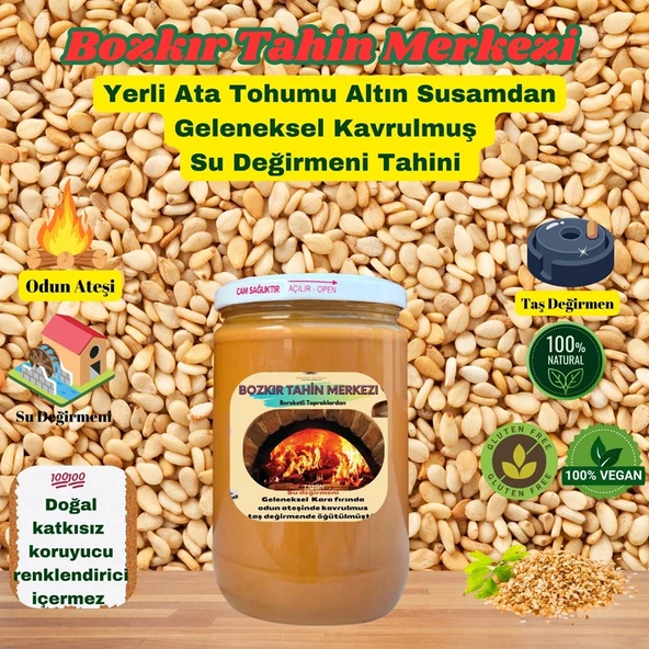 Bozkır Tahin Merkezi Yerli Ata Tohumu Altın Susam Su Değirmeni Tahini Kavrulmuş 600 gr (vegan&doğal) - 2