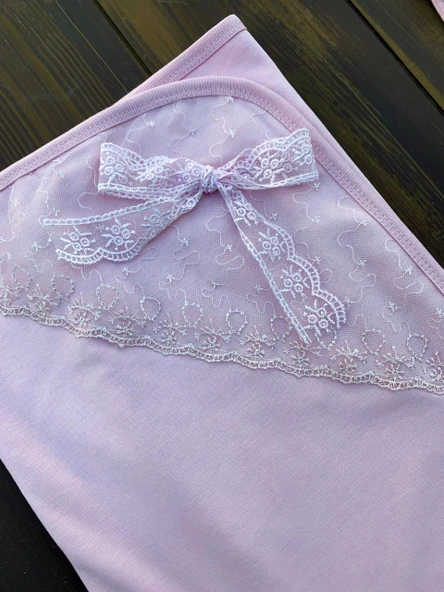 Dantel İşlemeli 10 Parça Yeni Doğan Hastane Seti Pembe - Resim 5