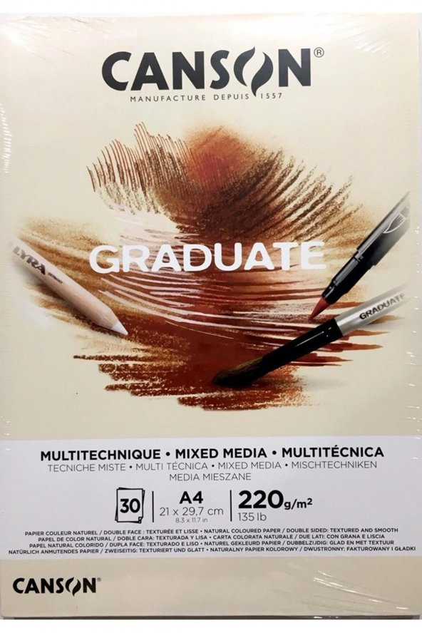 Canson Çizim Bloğu Graduate Mıx Medıa Natural 30 Syf A4 220 GR