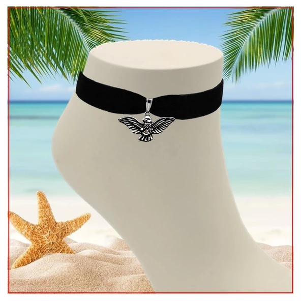 Siyah Kadife Albatros Kuşu Kadın Halhal