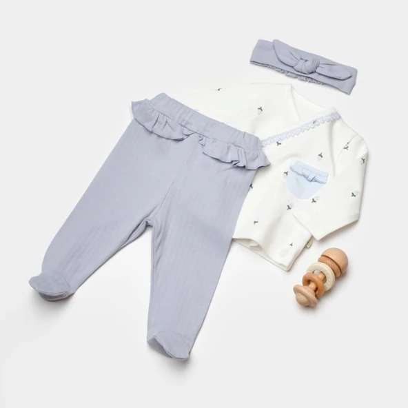 Bibaby Biorganic Love Floral 3 Parça Zıbın Seti 73346 Ekru Lila - 3