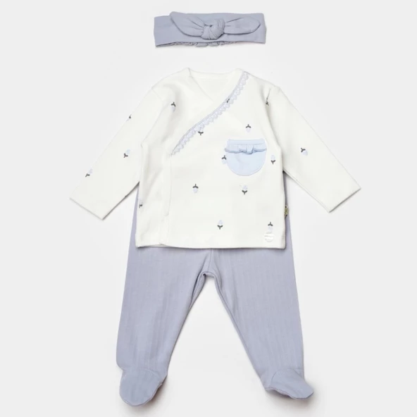 Bibaby Biorganic Love Floral 3 Parça Zıbın Seti 73346 Ekru Lila