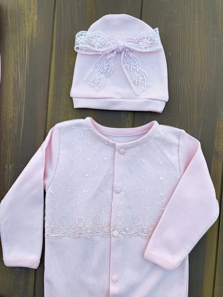 Dantel İşlemeli 10 Parça Yeni Doğan Hastane Seti Pembe - Resim 2