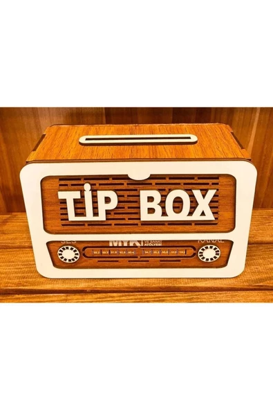 SLY-Ahşap Kumbara Nostalji Radyo Tip Box Bahşiş Kutusu Tipbox - 2