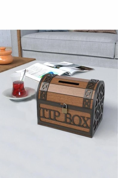 Ceviz Renk Klitli Bahşiş Kutusu Ve Kumbara Sandık Tipi Ahşap Tipbox - 4