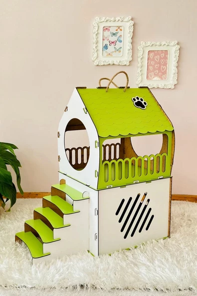 Dekoratif Kedi Evi Teraslı Dublex Yeşil - 2