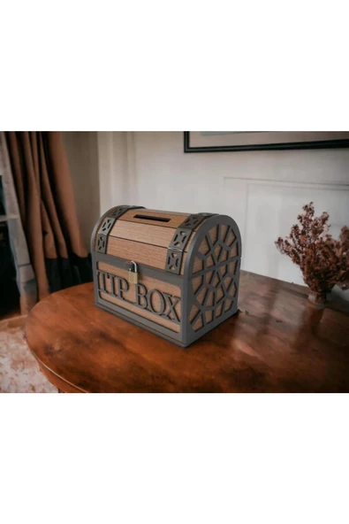 Ceviz Renk Klitli Bahşiş Kutusu Ve Kumbara Sandık Tipi Ahşap Tipbox - 5
