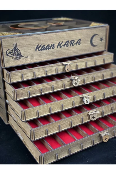 Kişiye Özel Cam Kapaklı Ahşap Tesbih Ve Saat Koleksiyon Kutusu (50 TESBİH, 12 SAATLİK) - 3