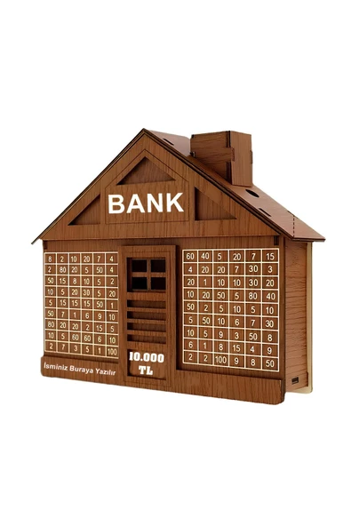 Kişiye Özel Ev Tipi Bank Hedef Kumbara 10.000 Tl Para Biriktirme Kutusu