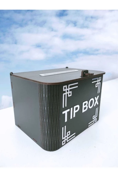 Dekoratif Siyah Ahşap Tip Box Kutu Bahşiş Kutusu Kumbara - 2