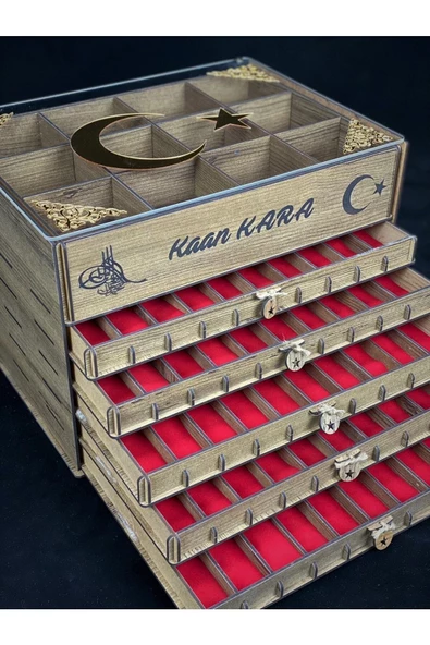 Kişiye Özel Cam Kapaklı Ahşap Tesbih Ve Saat Koleksiyon Kutusu (50 TESBİH, 12 SAATLİK) - 2