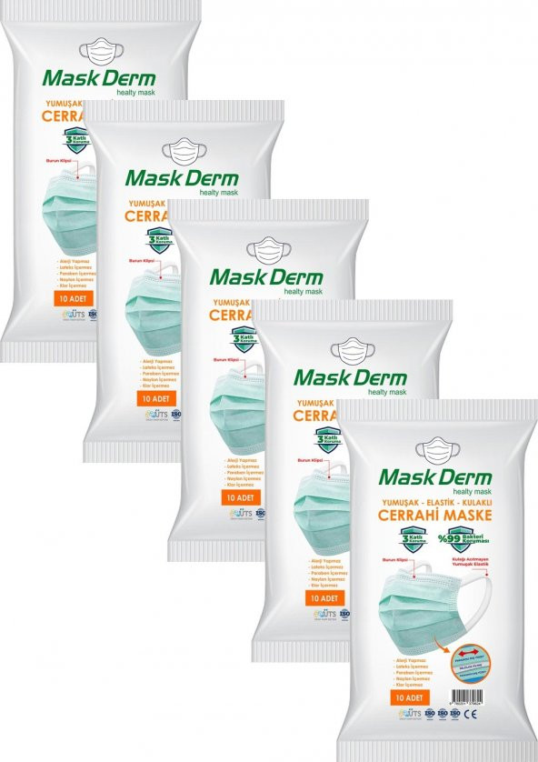 Maskderm Cerrahi Maske Yumuşak Elastik Kullaklı Filtreli Hijyen Paket 50 Adet - Siyah