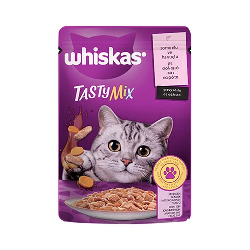 Whiskas Pouch Tastymix Sos İçinde Somonlu ve Havuçlu Yetişkin Kedi Konservesi 6 Adet 85 Gr