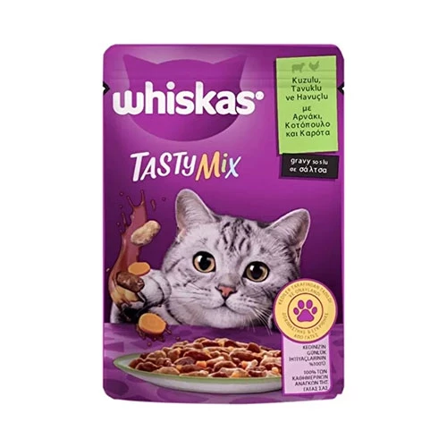 Whiskas Pouch Tastymix Sos İçinde Kuzulu Tavuklu ve Havuçlu Yetişkin Kedi Konservesi 12 Adet 85 Gr ürün görseli