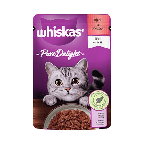Whiskas Pouch Pure Delight Jöle İçinde Sığır Etli Yetişkin Kedi Konservesi 12 Adet 85 Gr