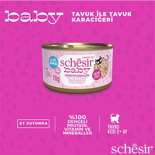 Schesir Babycat Tavuklu ve Ciğerli Tahılsız Yavru Kedi Konservesi 70 Gr - Resim 3