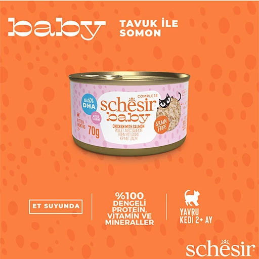 Schesir Babycat Tavuklu ve Somon Balıklı Tahılsız Yavru Kedi Konservesi 70 Gr - Resim 3