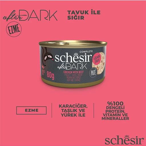 Schesir After Dark Pate Tavuk Etli ve Sığır Etli Tahılsız Yetişkin Kedi Konservesi 80 Gr - Resim 2