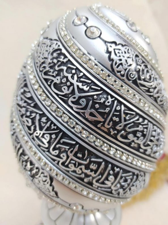 Yumurta Ayet-el Kürsi Kristal Taşlı Dini Obje Biblo Küçük Gümüş - 2