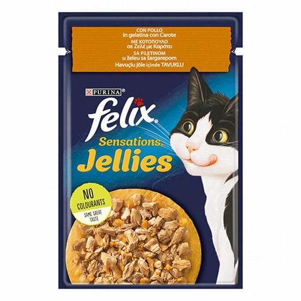 Felix Pouch Sensations Jellies Tavuklu ve Havuçlu Yetişkin Kedi Konservesi 12 Adet 85 Gr